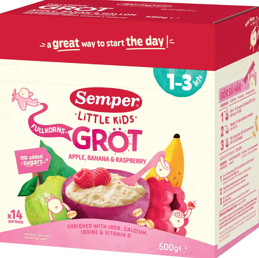 Semper Fullkornsgrot Apple, banan & hallon 1-3 ar 500g– nordselection