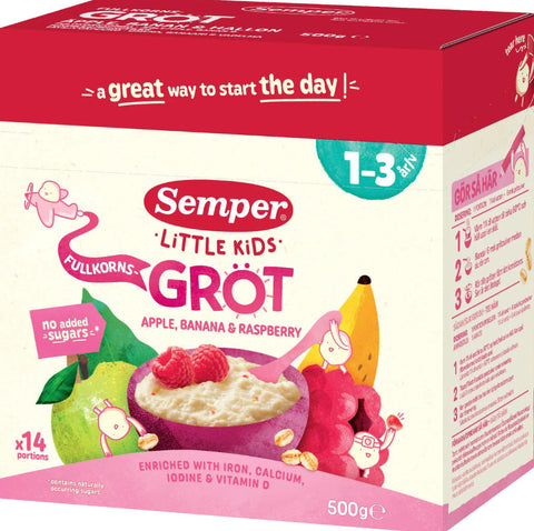 Semper Fullkornsgrot Apple, banan & hallon 1-3 ar 500g
