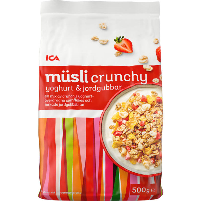 ICA Müsli Mix crunchy jordgubb & yoghurt 500g– nordselection ICA Müsli Mix crunchy jordgubb & yoghurt 500g– nordselection