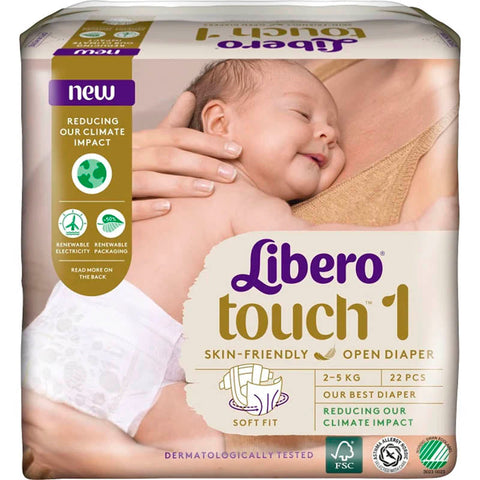 Blöjor Touch Storlek 1 2-5kg Miljömärkt 22-p Libero