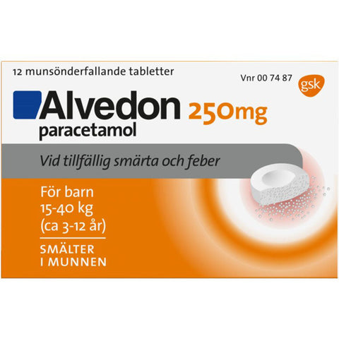 Alvedon, munsönderfallande tablett 250 mg 12 st (15-40 kg)