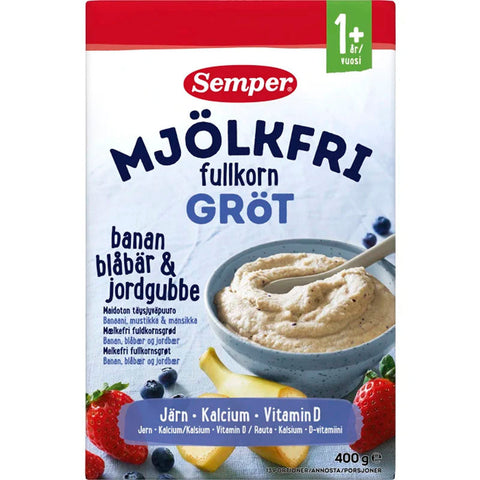 Semper Fullkornsgröt Banan Blåbär & Jordgubb Mjölkfri Från 1år 13-p 400g